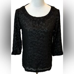 LOFT Black Polka Dot Sheer Blouse Size XS